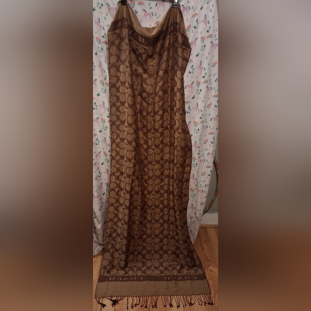 EUC Vintage Y2K Coach Brown & Tan Signature Reversible Merino Wool Scarf Wrap - Picture 8 of 10